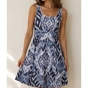 Peruvian Connection Ikat Fit and Flare Dress Size 16 Blue White Sleeveless NWT